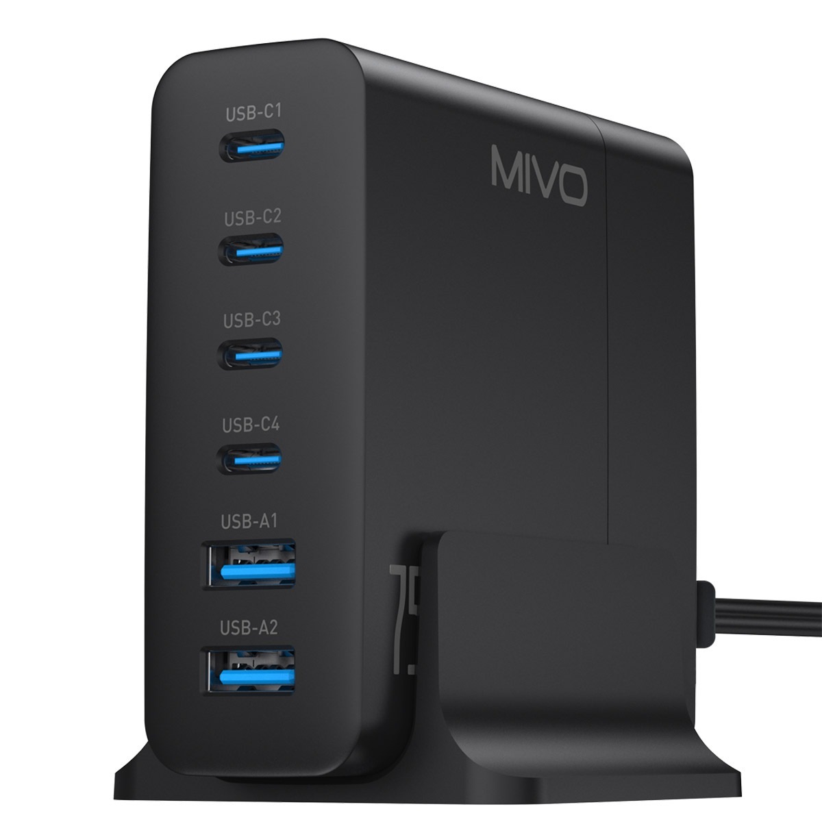 Быстрое компактное зарядное GAN устройство Mivo MP-750Q, QC 4.0-75W